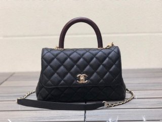 Chanel A92990 Medium Flap Bag With Brown Top Handle Bag Black