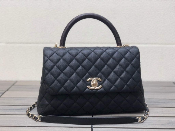 Chanel A92991 Large Flap Bag With Brown Top Handle Bag Black