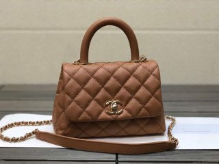 Chanel AS2215 mini flap bag with top handle Bag Brown