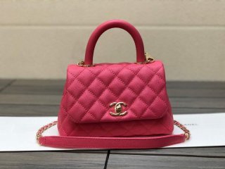 Chanel AS2215 mini flap bag with top handle Bag Rose Red