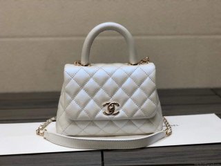 Chanel AS2215 mini flap bag with top handle Bag Silver White