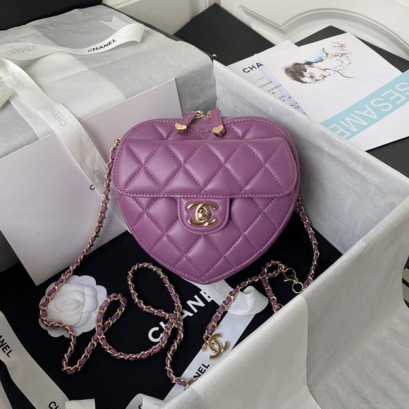 Chanel AS2927 heart clutch with chain Bag AP2784 Lambskin Purple