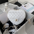 Chanel AS2928 heart clutch with chain Lambskin White AS3191