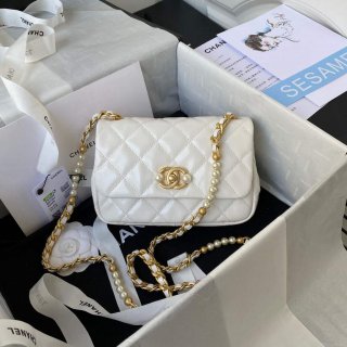 Chanel AS3000 Mini Flap Bag Calfskin White