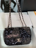 Chanel 2022 CF Flap Rhinestone Limited Edition Bag Sequins Black