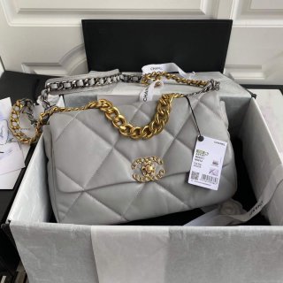 Chanel AS1161 Chanel 19 Large Flap Bag Lambskin B05179 Grey Gold