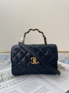 Chanel AS2477 Mini Flap CC Wrapped Bag with Top Handle Navy Blue