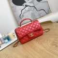 Chanel AS2431 Mini flap Lambskin bag with top handle Red bright gold