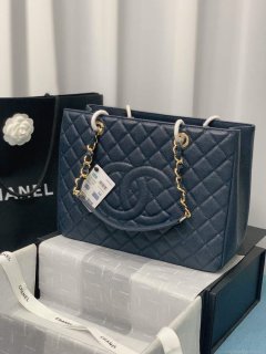 Chanel A50995 Matelasse GST Chain Tote bag caviar Calfskin leather Navy Blue Gold