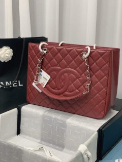 Chanel A50995 Matelasse GST Chain Tote bag caviar Calfskin leather Wine Red Silver