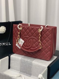 Chanel A50995 Matelasse GST Chain Tote bag caviar Calfskin leather Wine Red Gold