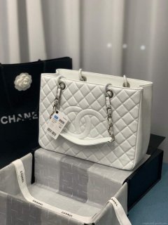 Chanel A50995 Matelasse GST Chain Tote bag caviar Calfskin leather White Silver