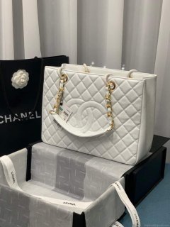 Chanel A50995 Matelasse GST Chain Tote bag caviar Calfskin leather White Gold