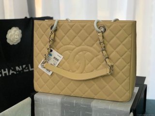 Chanel A50995 Matelasse GST Chain Tote bag caviar Calfskin leather Yellow Silver