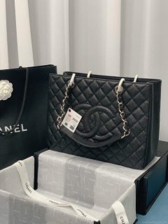 Chanel A50995 Matelasse GST Chain Tote bag caviar Calfskin leather Black Silver