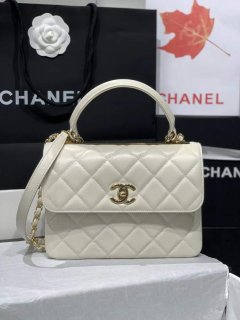 Chanel A92236 Small Trendy CC Flap Bag With Top Handle Lambskin bag White Gold