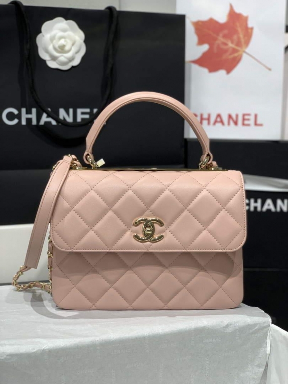 Chanel A92236 Small Trendy CC Flap Bag With Top Handle Lambskin bag Pink Gold