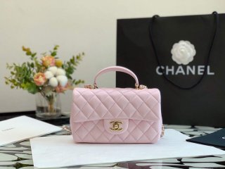 Chanel AS2431 Mini flap Lambskin bag with top handle Pink Light gold