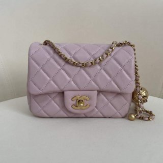 Chanel AS1786 Flap Bag Shoulder Handbag Lambskin Light Purple