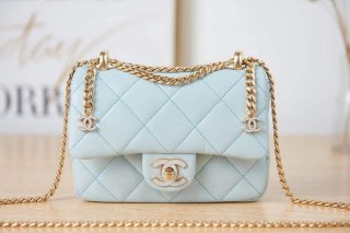 Chanel AS3113 Mini Flap Bag Lambskin Light Blue