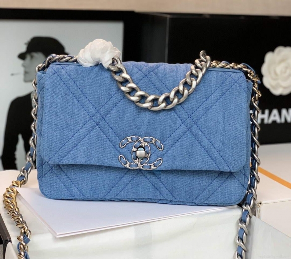 Chanel 19 Handbag Lambskin AS1160 Light Blue