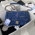 Chanel AS3135 Large Flap Bag Printed Denim Blue