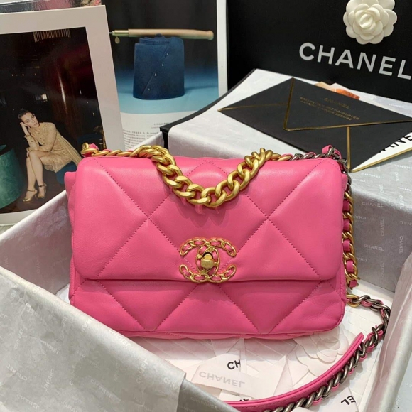 Chanel As1160 Chanel 19 Handbag Flap Lambskin B04852 94305 Rose Red