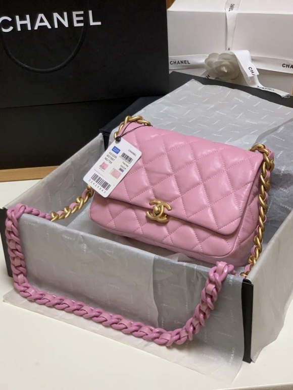 Chanel AS3206 Small Flap bag lambskin gold Pink