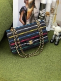 Chanel A01112 Classic Handbag Cotton Goldtone Multicolor and Black