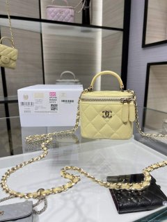 Chanel AP2198 Small Vanity With Chain and Top Handle Bag Lambskin Yellow