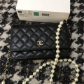 Chanel A68052 Wallet on Chain bag lambskin Imitation Pearls gold Black