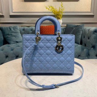 Dior M0566 Large Lady Dior Cannage Calfskin Bag Blue