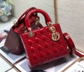 Dior M0565 Medium Lady Dior Patent Cannage Calfskin Bag Red