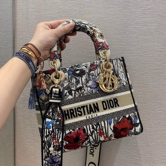 Dior M0565 Medium Lady D-lite Embroidery Bag Black red