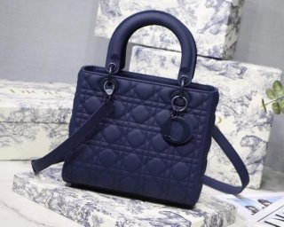 Dior M0565 Medium Lady Dior Cannage Calfskin Bag Navy Blue