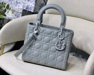 Dior M0565 Medium Lady Dior Cannage Calfskin Bag Grey