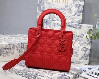 Dior M0565 Medium Lady Dior Cannage Calfskin Bag Red