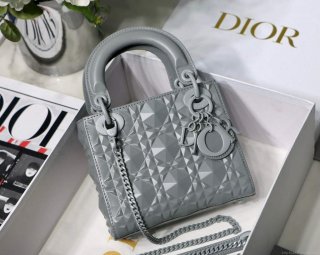 Dior M0505 Mini Dior Lady Bag Grey Cannage Calfskin with Diamond Motif