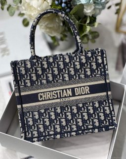 Dior Book Tote M1265 Small Dior Oblique Embroidery Blue