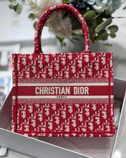 Dior Book Tote M1265 Small Dior Oblique Embroidery Red