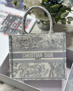 Dior Book Tote M1265 Small Dior Toile De Jouy Reverse Embroidery Gray