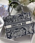 Dior Book Tote M1265 Small Toile De Jouy Embroidery Blue