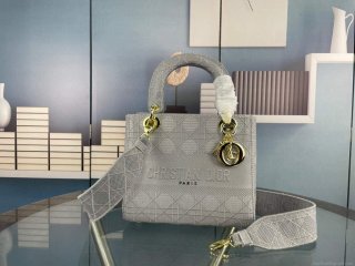 Dior Medium Lady D-Life Bag M0565 Cannage Embroidery Grey