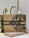 Dior M1286 Large Book Tote Beige jute fabric with Union motif embroidery