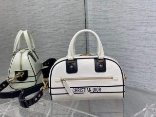 Dior M6209 Small Vibe Zip Bowling Bag White and Blue Smooth Calfskin