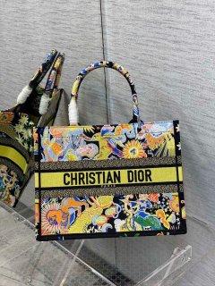 Dior M1296 Medium Book Tote Black Multicolor Zodiac Fantastico Embroidery