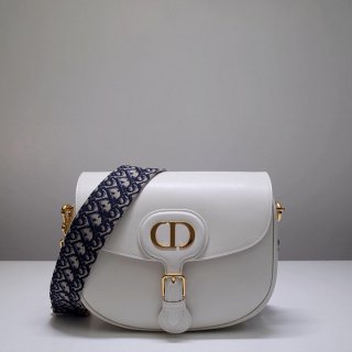 Dior M9320 Large Bobby Bag white Box Calfskin with Blue Oblique Strap