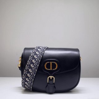 Dior M9320 Large Bobby Bag Black Box Calfskin with Blue Oblique Strap