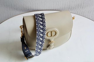 Dior M9320 Large Bobby Bag Beige Box Calfskin with Blue Oblique Strap