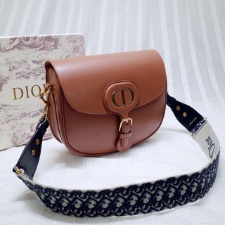 Dior M9320 Large Bobby Bag Brown Box Calfskin with Blue Oblique Strap